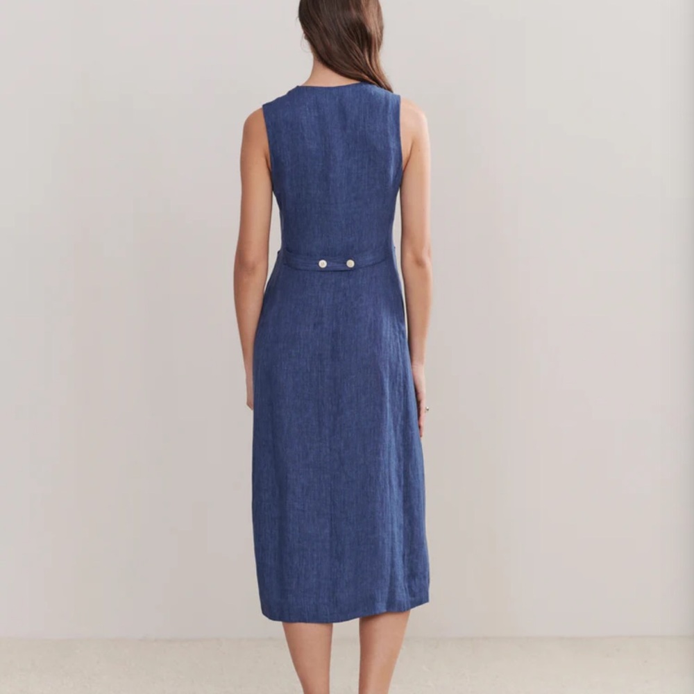 Jenni Kayne Blue Callan Chambray‎ Midi Dress Large Sleeveless 100% Linen NWT - Picture 2 of 8